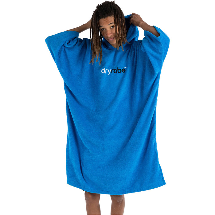 2023 Dryrobe Organic Cotton Hooded Towel Change Robe / Poncho V3 DOCTV3 - Cobalt Blue